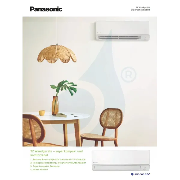 Panasonic 2.0 kW Mono Split CS-TZ20ZKEW CU-TZ20ZKE Klimaanlagen Wand TZ Kompakt Weiß 7000 Btu WiFi R-32 A++ A++ CS-TZ20ZKEW+C...