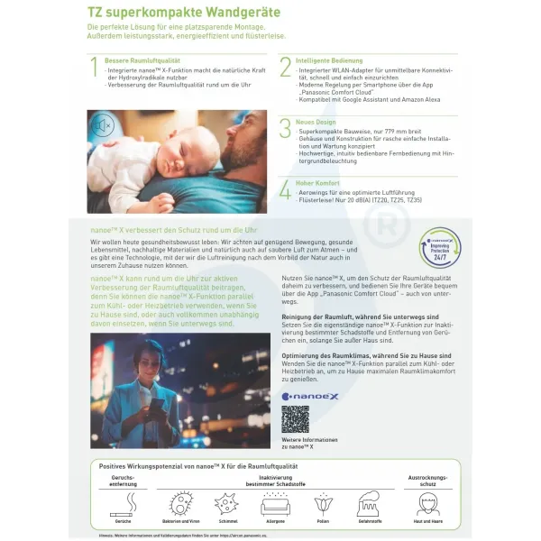 Panasonic 4.2 kW Mono Split CS-TZ42ZKEW CU-TZ42ZKE Klimaanlagen Wand TZ Kompakt Weiß 15000 Btu WiFi R-32 A++ A+ CS-TZ42ZKEW+C...