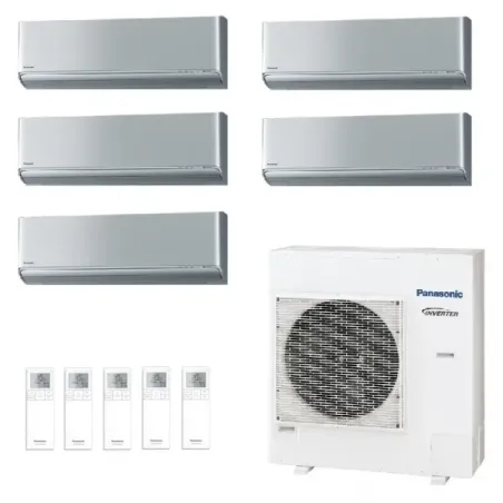 Panasonic Penta Split 2.5+2.5+2.5+2.5+2.5 kW CU-5Z90TBE 4 x CS-XZ25ZKEW + CS-XZ25ZKEW Klimaanlagen WiFi Silber R-32 XZ-ZKEW-9...