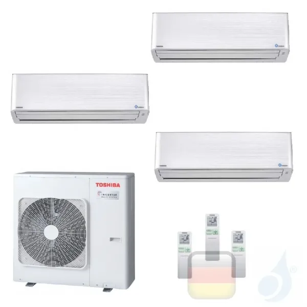 Toshiba Klimaanlagen Trio Split Wand 9000+9000+15000 Btu + RAS-3M26U2AVG-E R-32 Super Daiseikai 9 A++ A++ 2.5+2.5+4.2 kW PKVP...