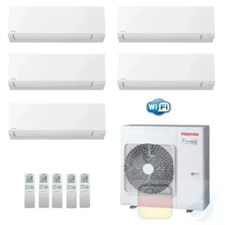 Toshiba Klimaanlagen Penta Split Wand 9+9+9+9+12 Btu + RAS-5M34U2AVG-E R-32 Shorai Edge Wifi A++ A+ 2.5+2.5+2.5+2.5+3.5 kW N4...