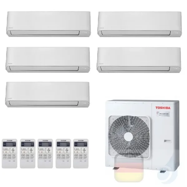 Toshiba Klimaanlagen Penta Split Wand 9+9+9+9+12 Btu + RAS-5M34U2AVG-E R-32 Seiya WiFi Opt A++ A+ 2.5+2.5+2.5+2.5+3.5 kW J2KV...