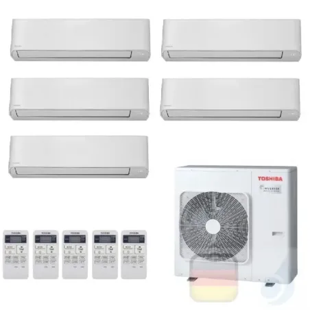 Toshiba Klimaanlagen Penta Split Wand 12+12+12+12+12 Btu + RAS-5M34U2AVG-E R-32 Seiya WiFi Opt A++ A+ 3.5+3.5+3.5+3.5+3.5 kW ...