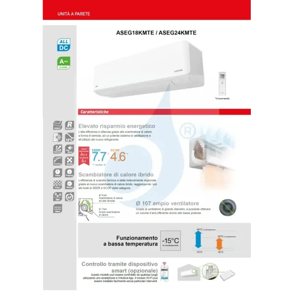 Fujitsu Mono Split 24000 Btu ASEG24KMTE AOEG24KMTA Weiß